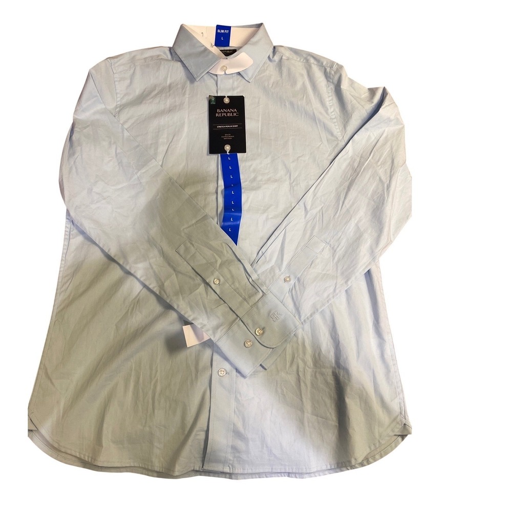 Banana Republic Mens Slim Fit Stretch Poplin Shirt Light Blue‎ Large NWT